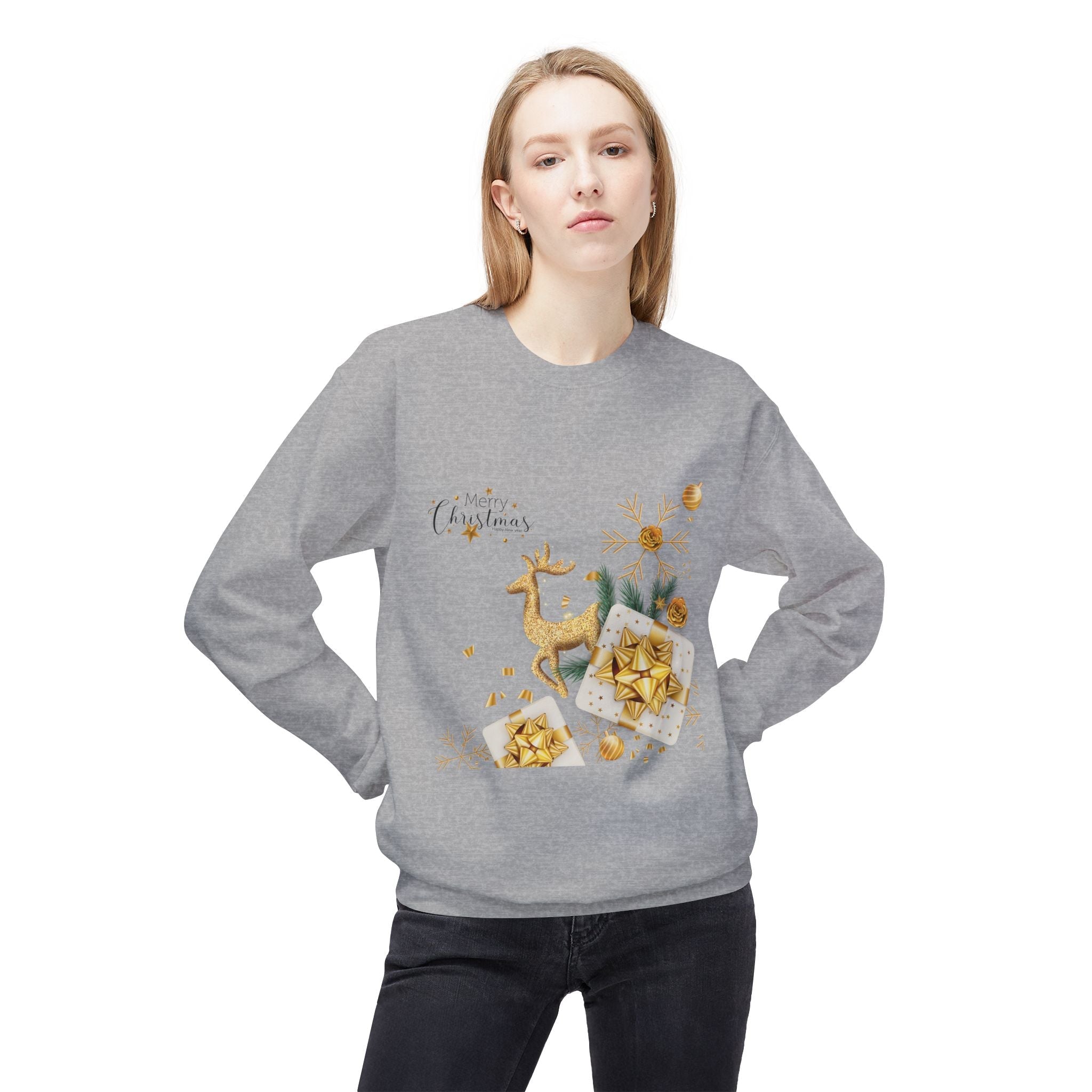 Gold Reindeer & Ornaments Christmas Crewneck Sweatshirt | Holiday Sweatshirt - Etna Gift