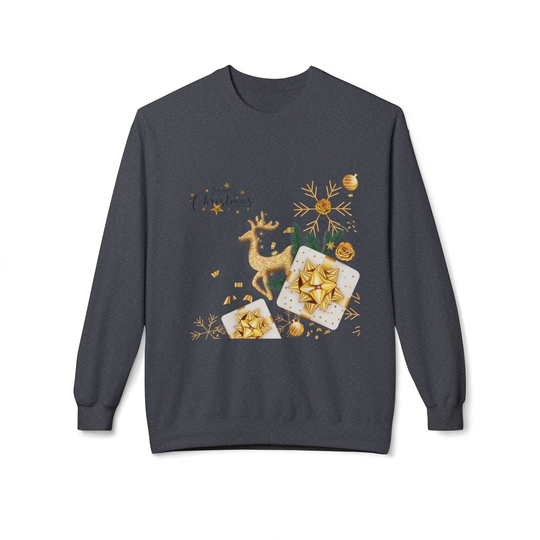 Gold Reindeer & Ornaments Christmas Crewneck Sweatshirt | Holiday Sweatshirt - Etna Gift