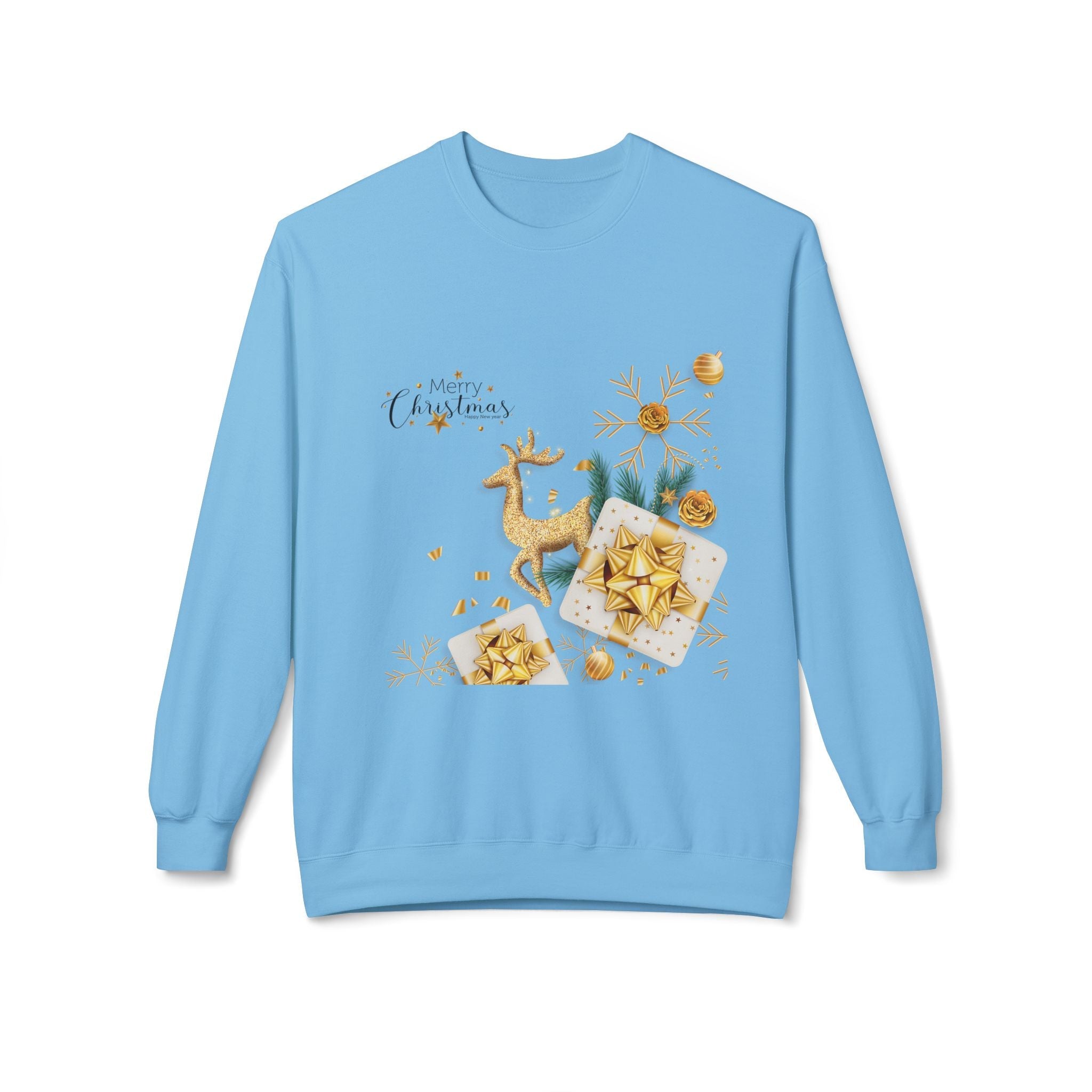 Gold Reindeer & Ornaments Christmas Crewneck Sweatshirt | Holiday Sweatshirt - Etna Gift