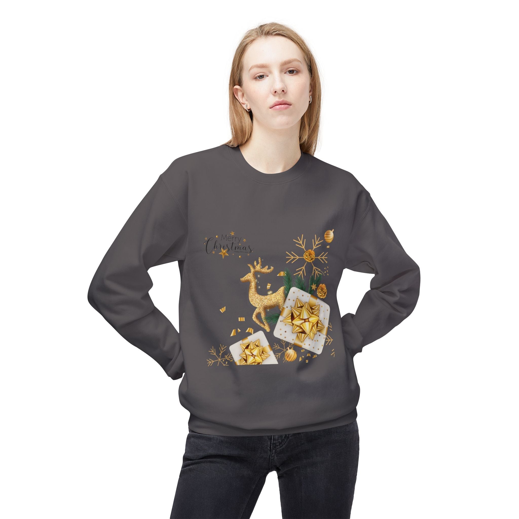 Gold Reindeer & Ornaments Christmas Crewneck Sweatshirt | Holiday Sweatshirt - Etna Gift