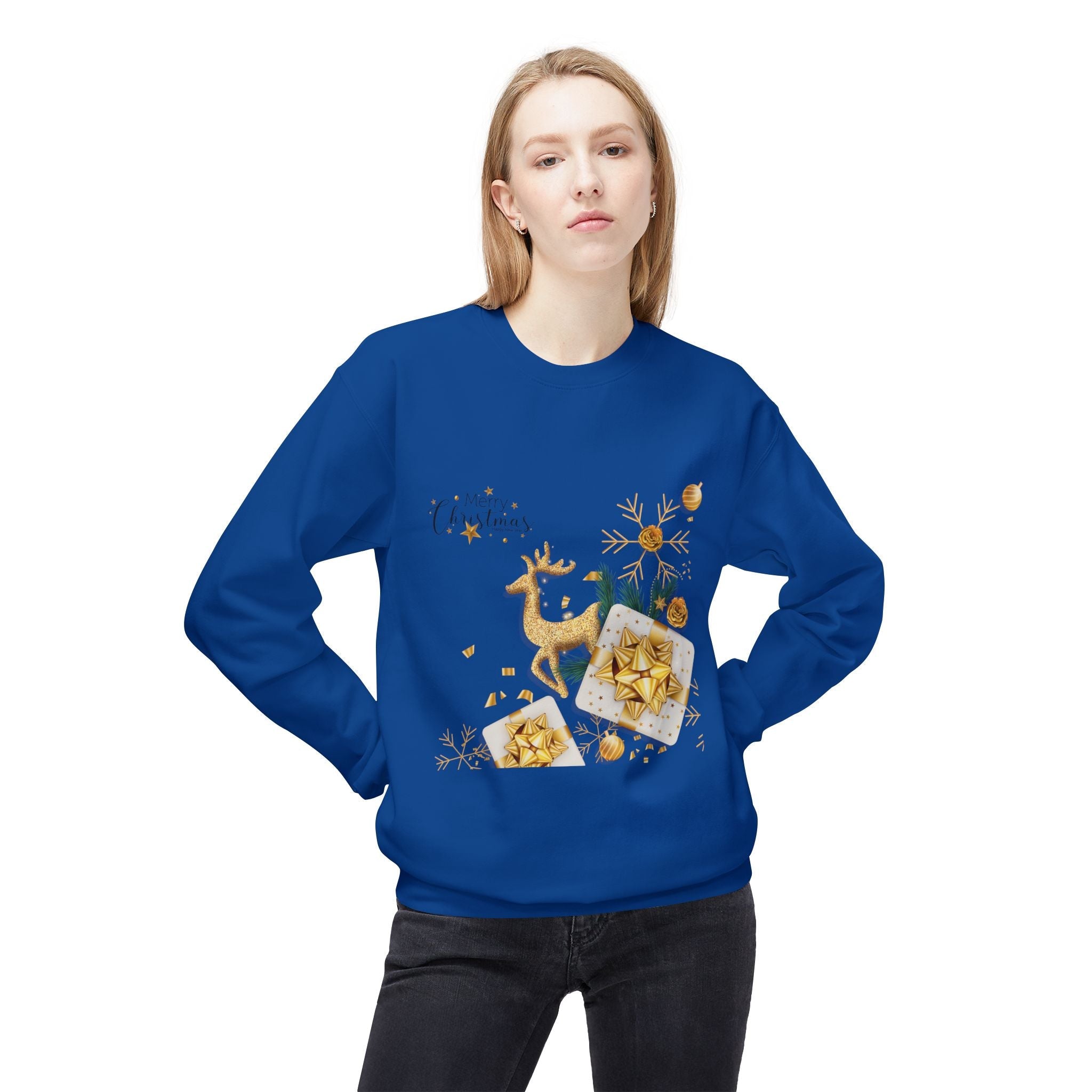 Gold Reindeer & Ornaments Christmas Crewneck Sweatshirt | Holiday Sweatshirt - Etna Gift