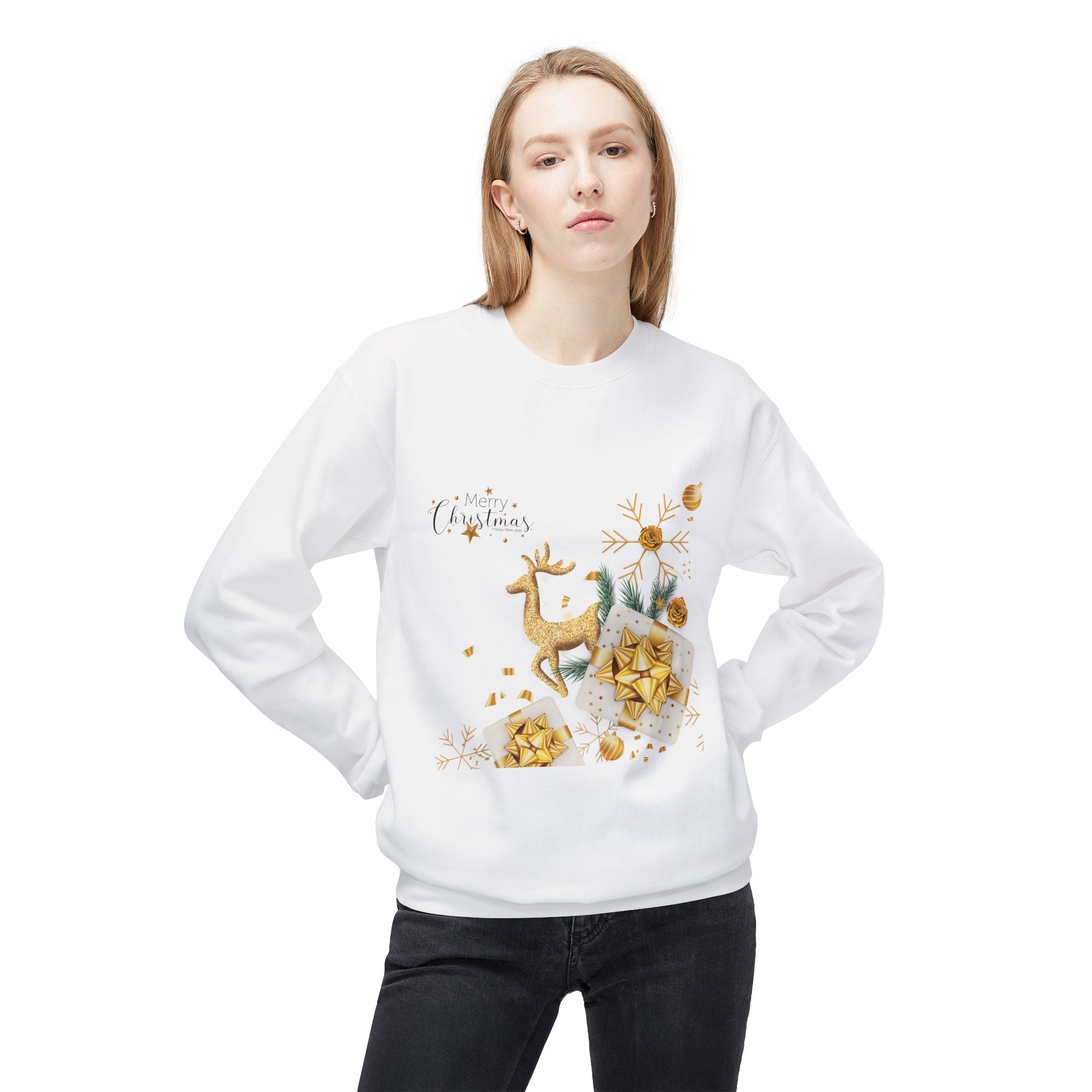Gold Reindeer & Ornaments Christmas Crewneck Sweatshirt | Holiday Sweatshirt - Etna Gift