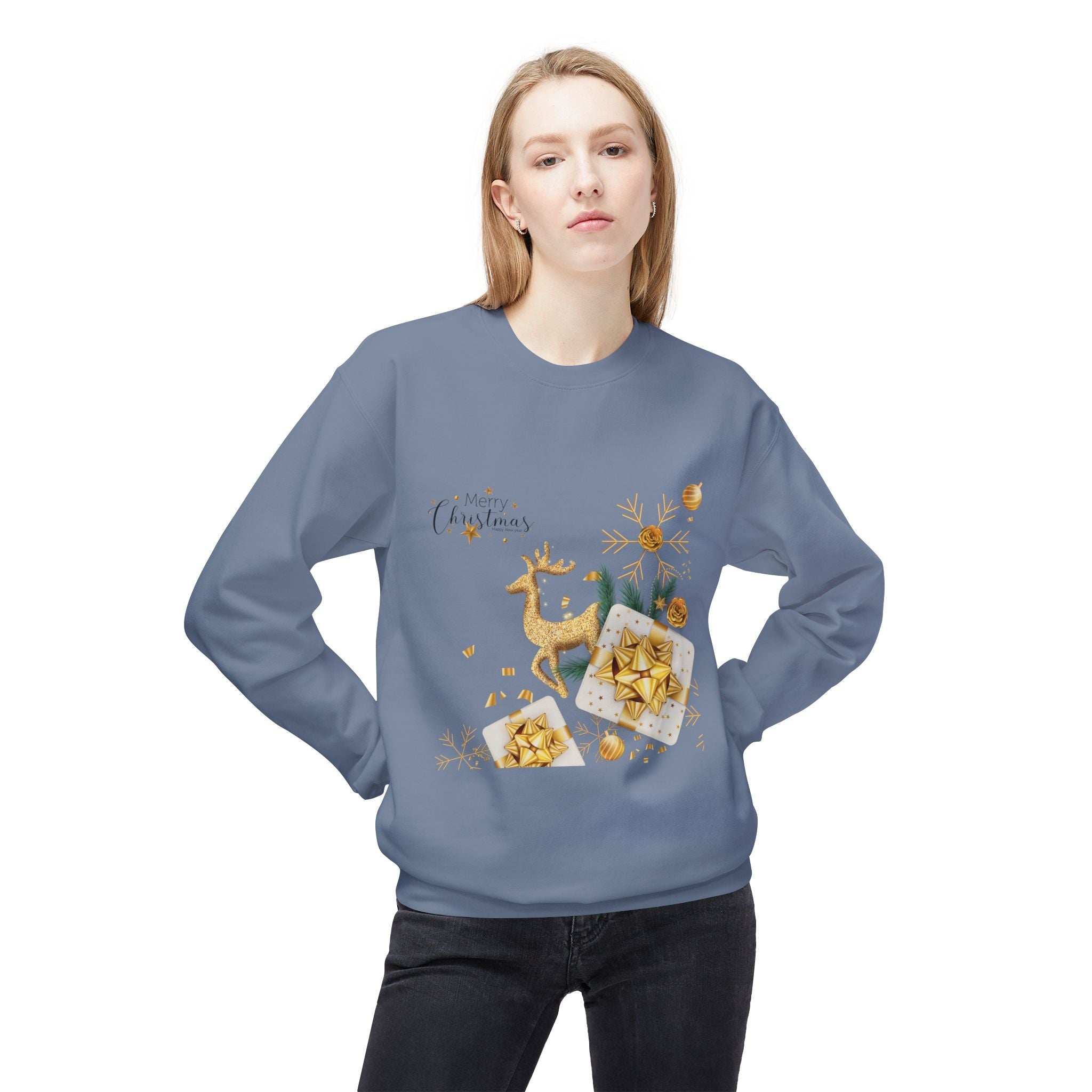 Gold Reindeer & Ornaments Christmas Crewneck Sweatshirt | Holiday Sweatshirt - Etna Gift