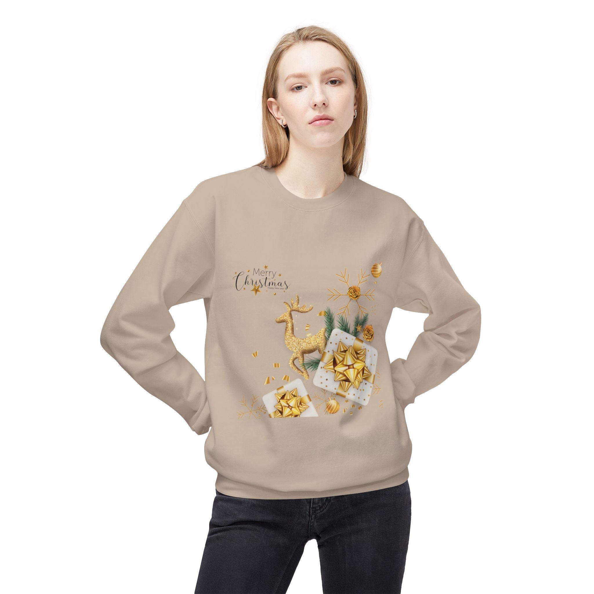 Gold Reindeer & Ornaments Christmas Crewneck Sweatshirt | Holiday Sweatshirt - Etna Gift
