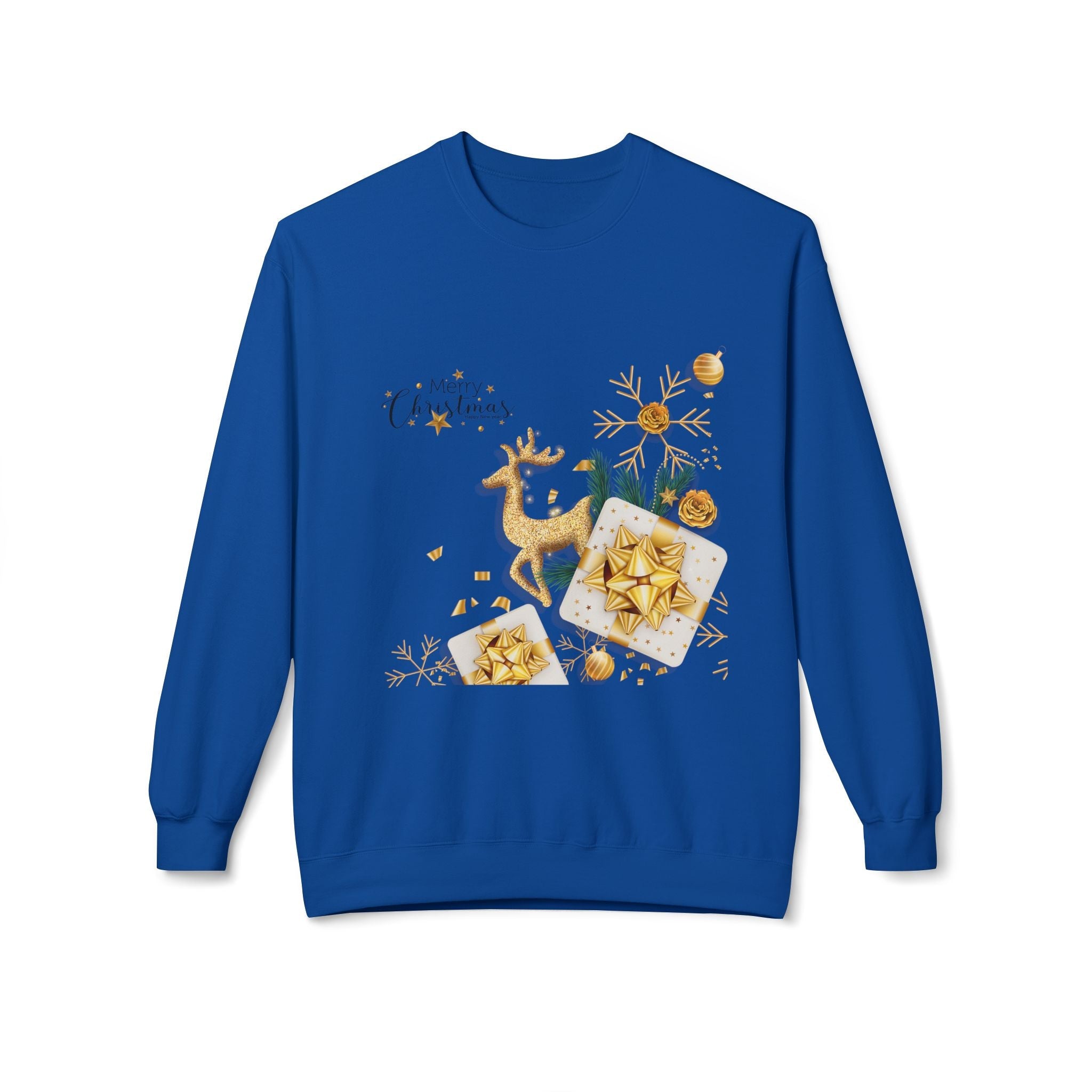 Gold Reindeer & Ornaments Christmas Crewneck Sweatshirt | Holiday Sweatshirt - Etna Gift