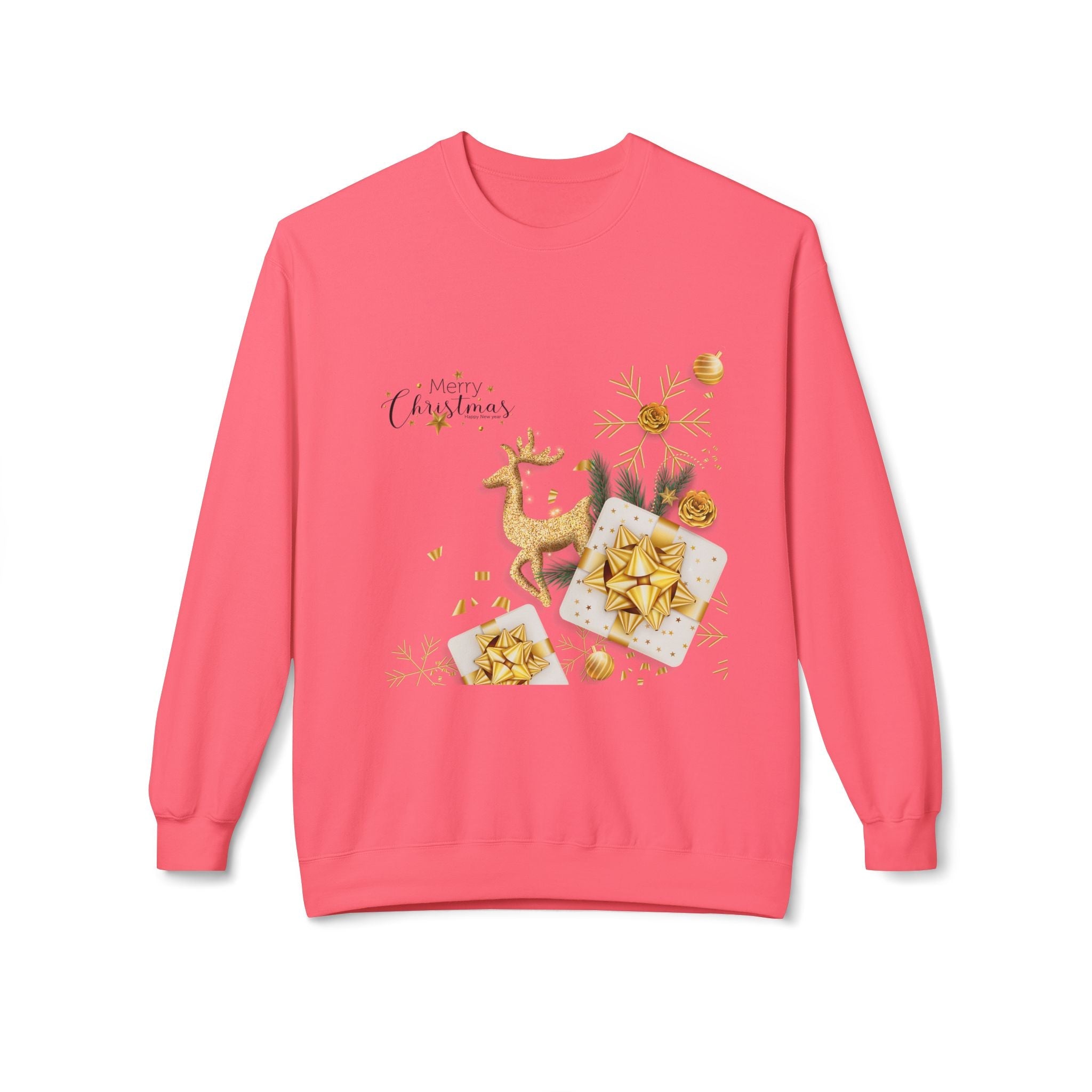 Gold Reindeer & Ornaments Christmas Crewneck Sweatshirt | Holiday Sweatshirt - Etna Gift