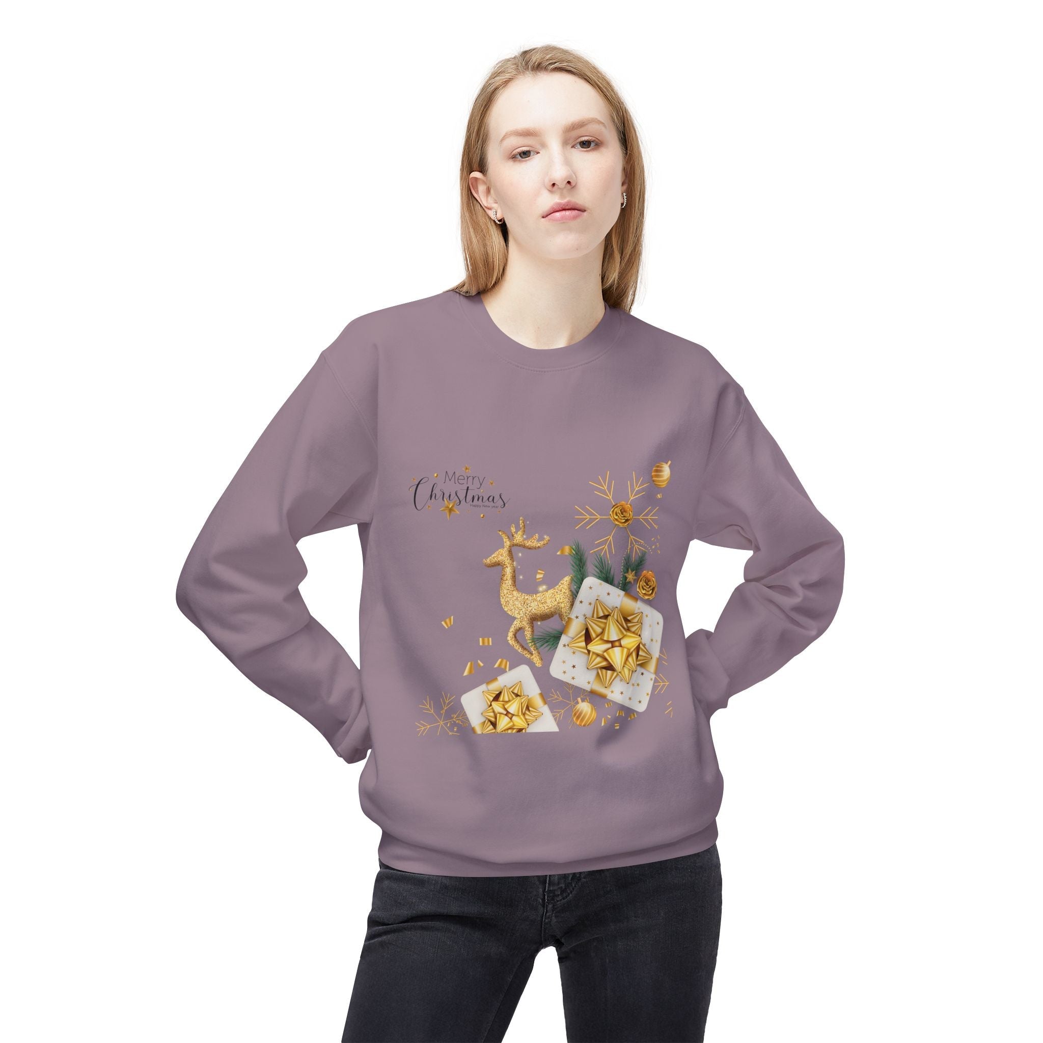 Gold Reindeer & Ornaments Christmas Crewneck Sweatshirt | Holiday Sweatshirt - Etna Gift