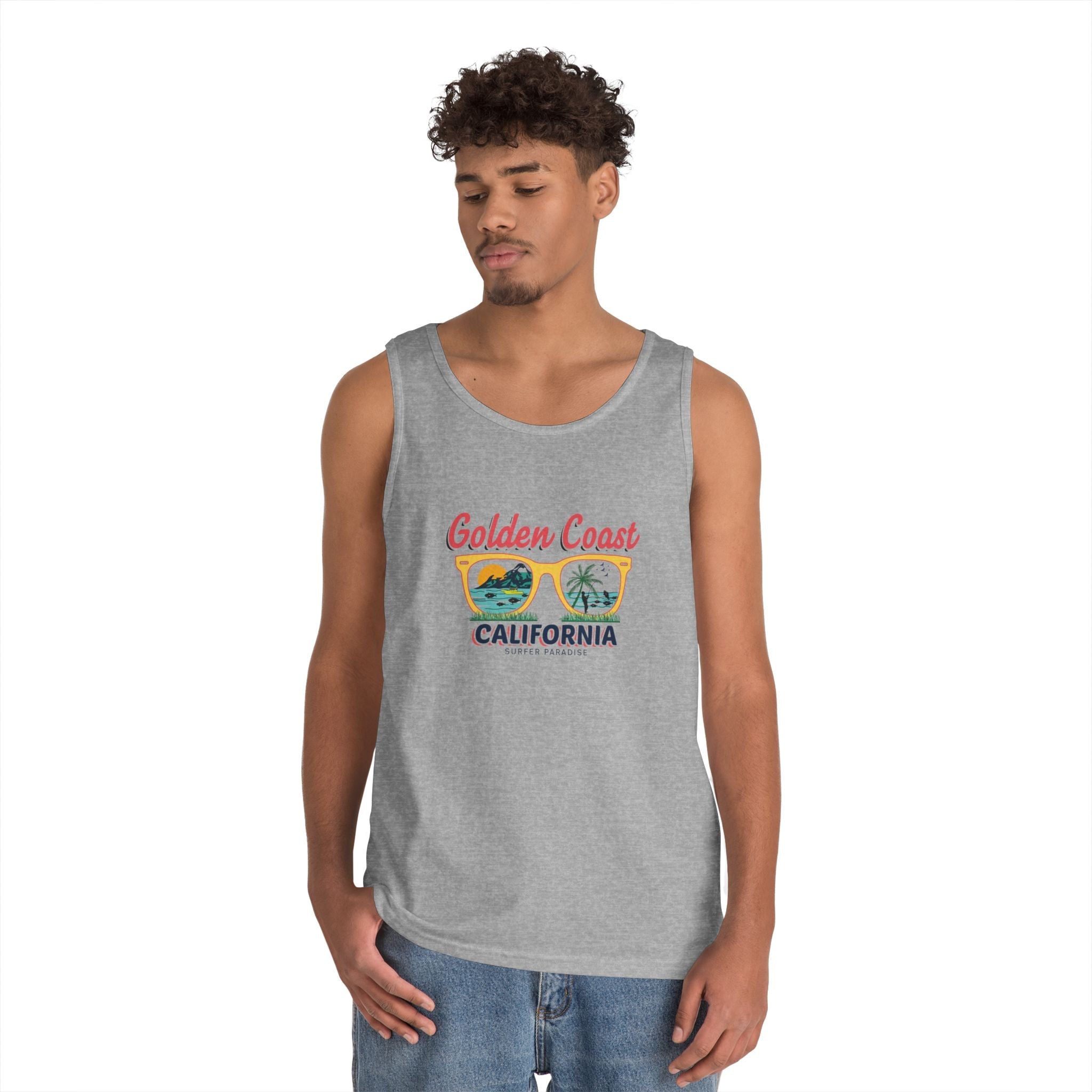 Golden Coast California Tank Top Vintage Beach Palm Graphic - Etna Gift