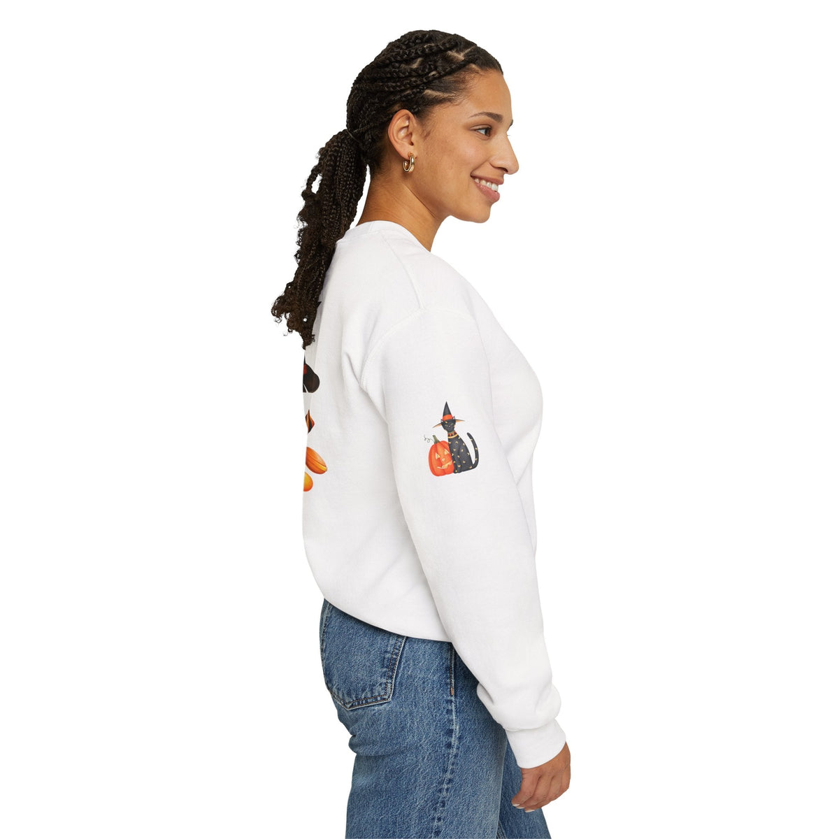 Halloween Candy Crewneck Sweatshirt — 'Happy Halloween' Jack-o'-Lantern & Candy Design - Etna Gift