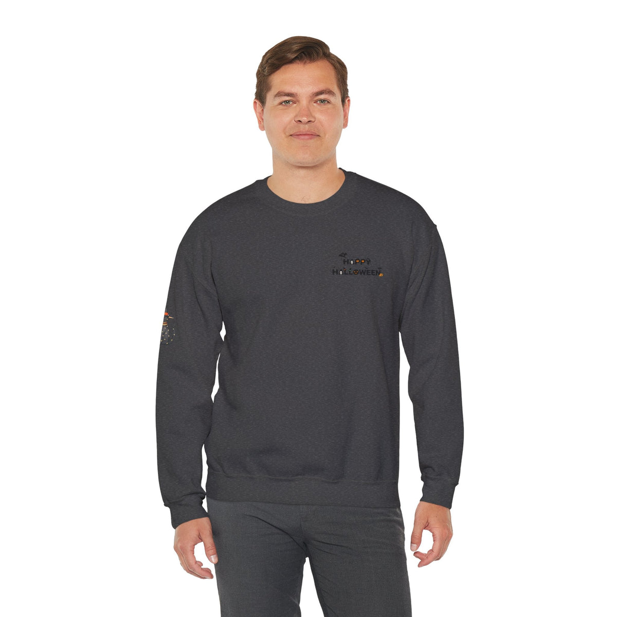 Halloween Candy Crewneck Sweatshirt — 'Happy Halloween' Jack-o'-Lantern & Candy Design - Etna Gift