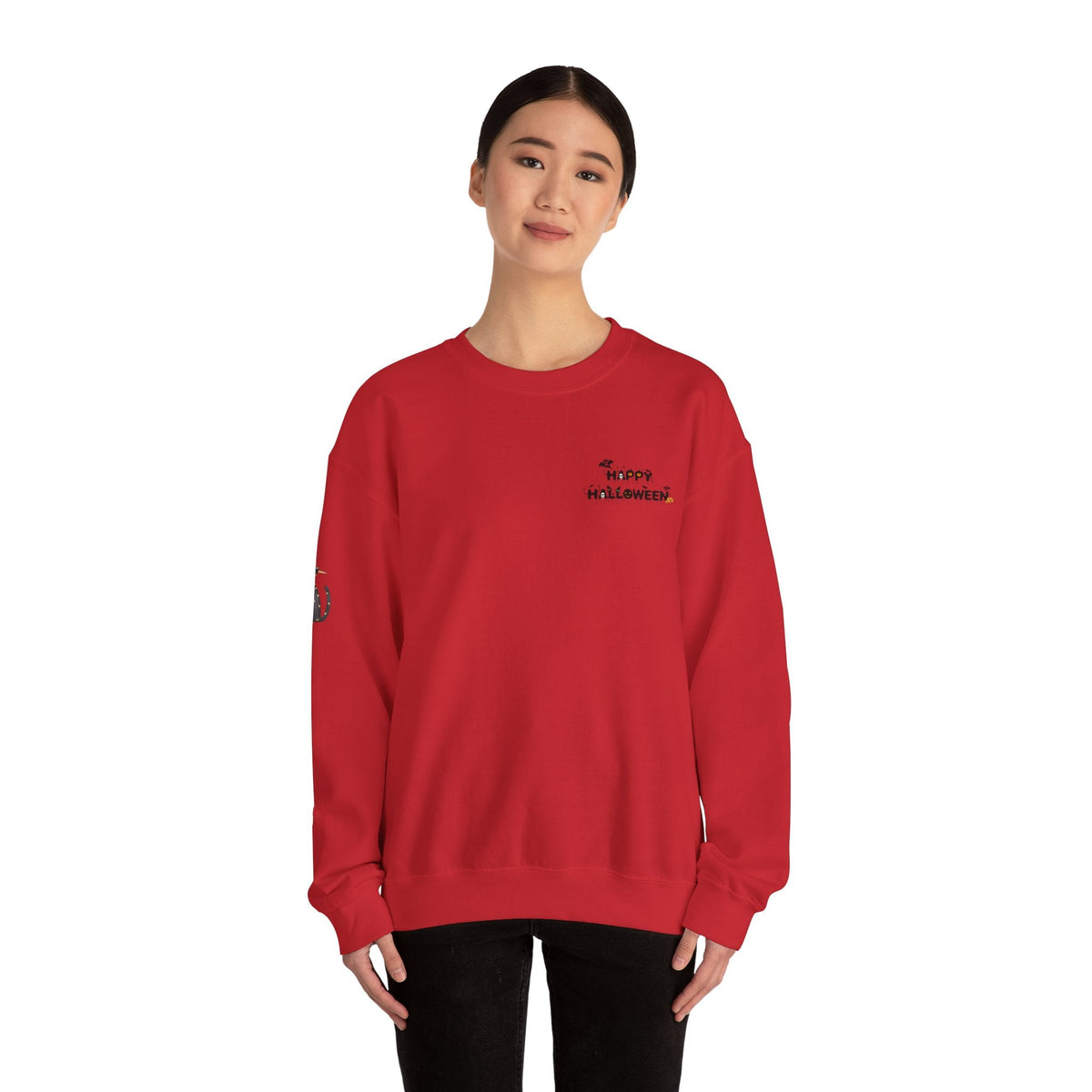 Halloween Candy Crewneck Sweatshirt — 'Happy Halloween' Jack-o'-Lantern & Candy Design - Etna Gift