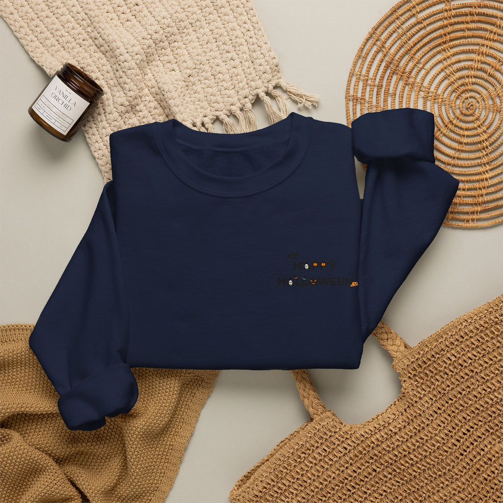 Halloween Candy Crewneck Sweatshirt — 'Happy Halloween' Jack-o'-Lantern & Candy Design - Etna Gift