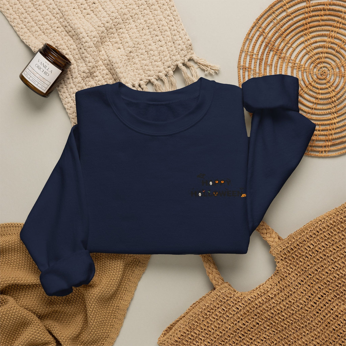 Halloween Candy Crewneck Sweatshirt — 'Happy Halloween' Jack-o'-Lantern & Candy Design - Etna Gift
