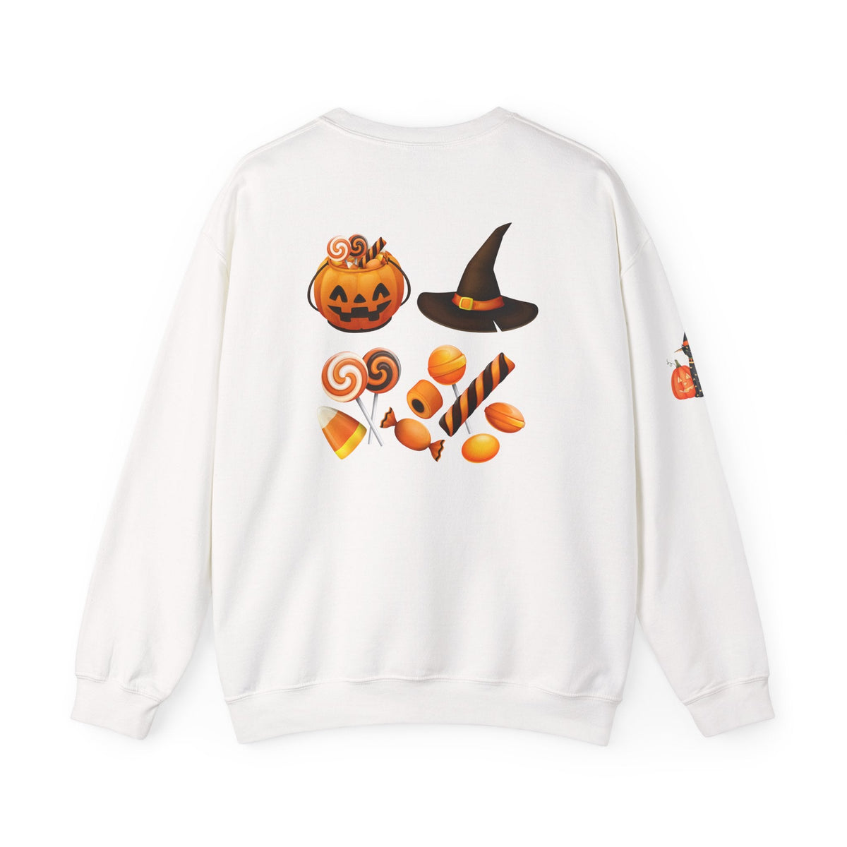 Halloween Candy Crewneck Sweatshirt — 'Happy Halloween' Jack-o'-Lantern & Candy Design - Etna Gift