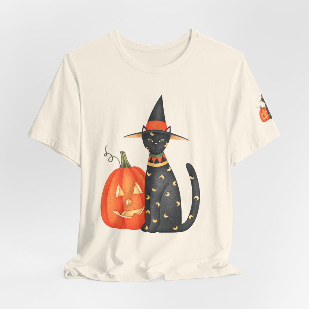 Halloween Cat Tee, Spooky Cat Shirt, Unisex Halloween T-Shirt, Pumpkin Cat Apparel, Halloween Costume Tee - Etna Gift