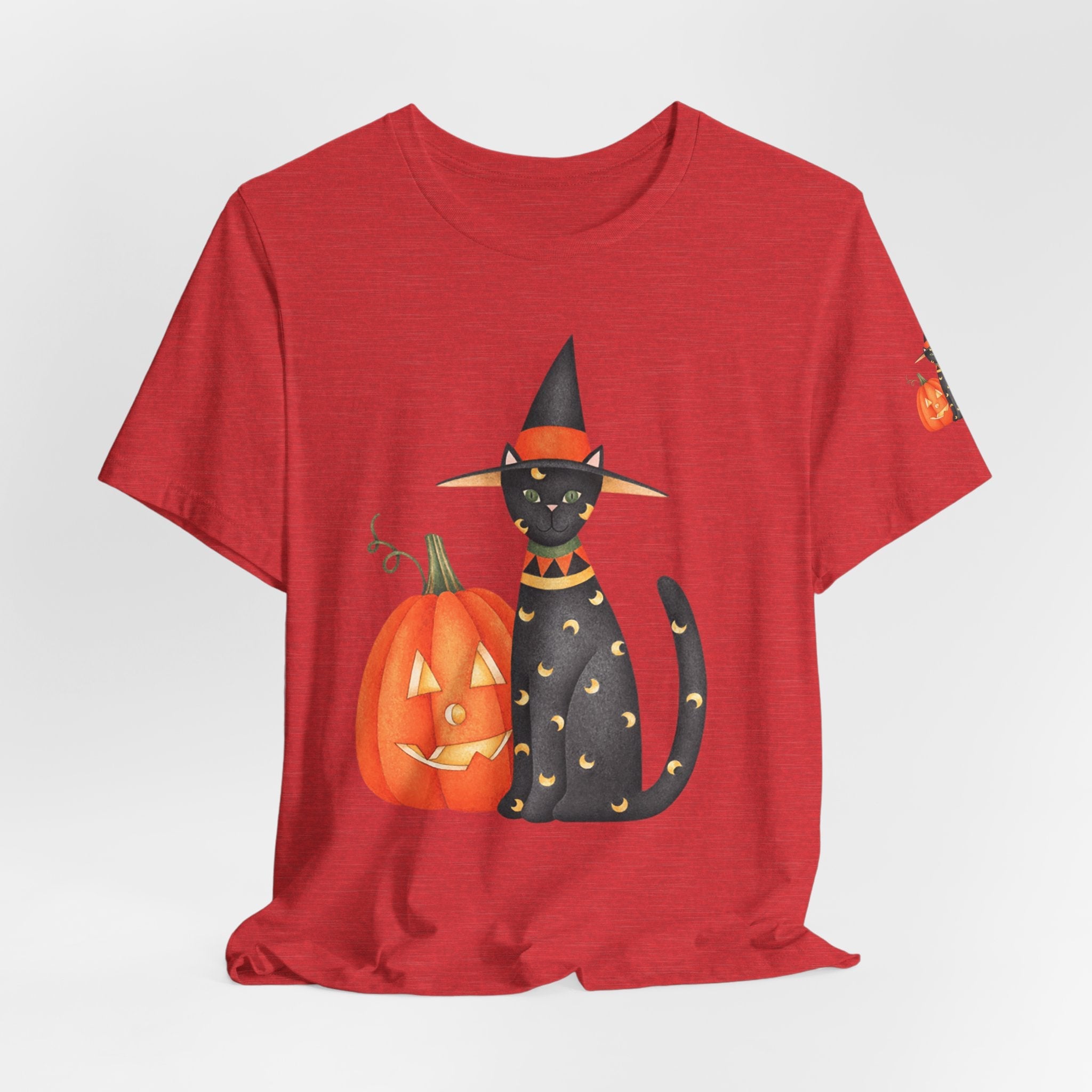 Halloween Cat Tee, Spooky Cat Shirt, Unisex Halloween T-Shirt, Pumpkin Cat Apparel, Halloween Costume Tee - Etna Gift