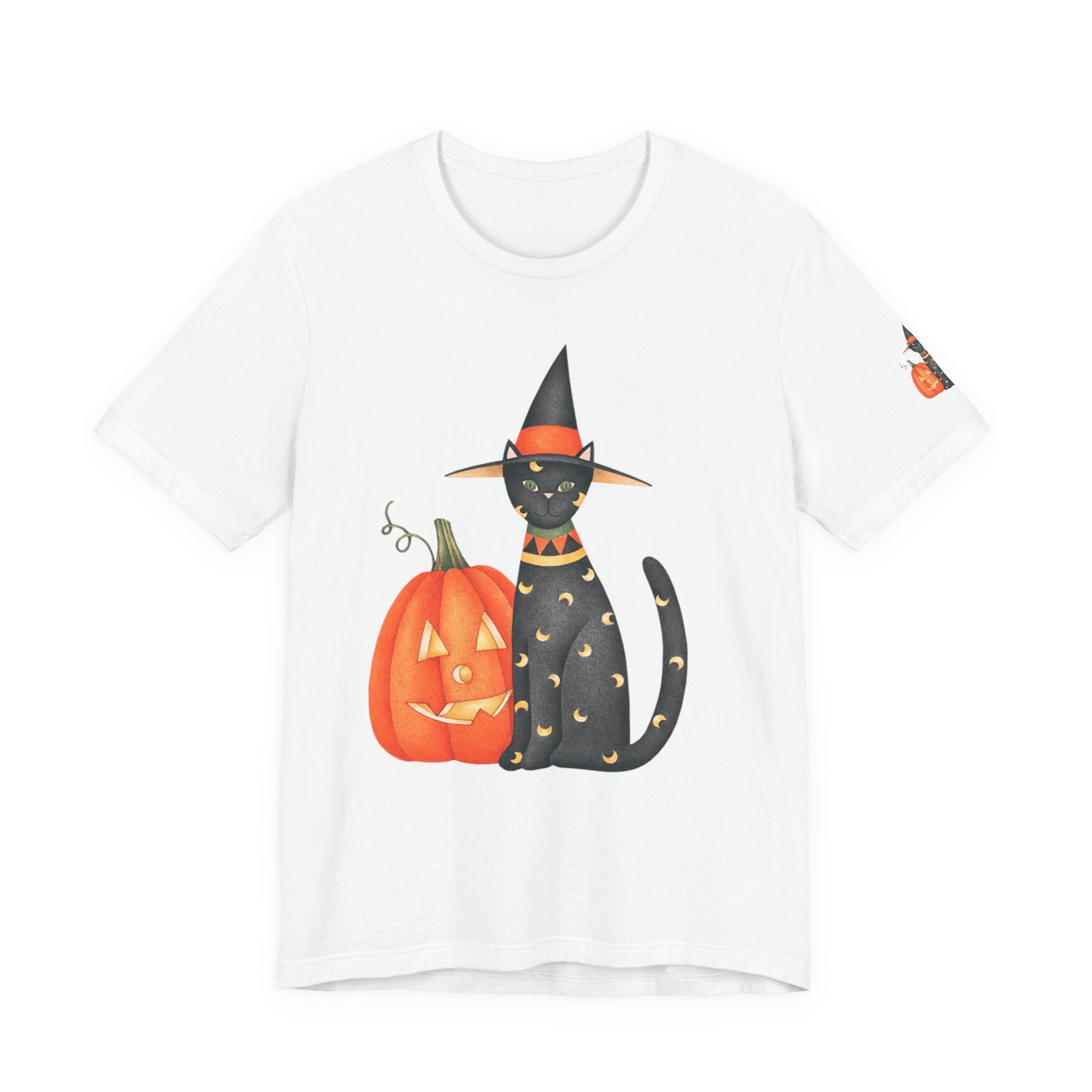 Halloween Cat Tee, Spooky Cat Shirt, Unisex Halloween T-Shirt, Pumpkin Cat Apparel, Halloween Costume Tee - Etna Gift