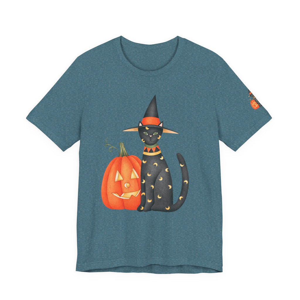 Halloween Cat Tee, Spooky Cat Shirt, Unisex Halloween T-Shirt, Pumpkin Cat Apparel, Halloween Costume Tee - Etna Gift