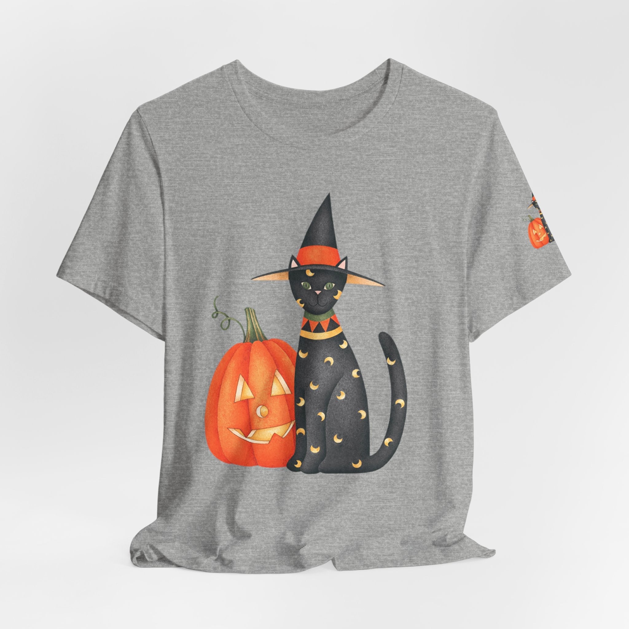 Halloween Cat Tee, Spooky Cat Shirt, Unisex Halloween T-Shirt, Pumpkin Cat Apparel, Halloween Costume Tee - Etna Gift