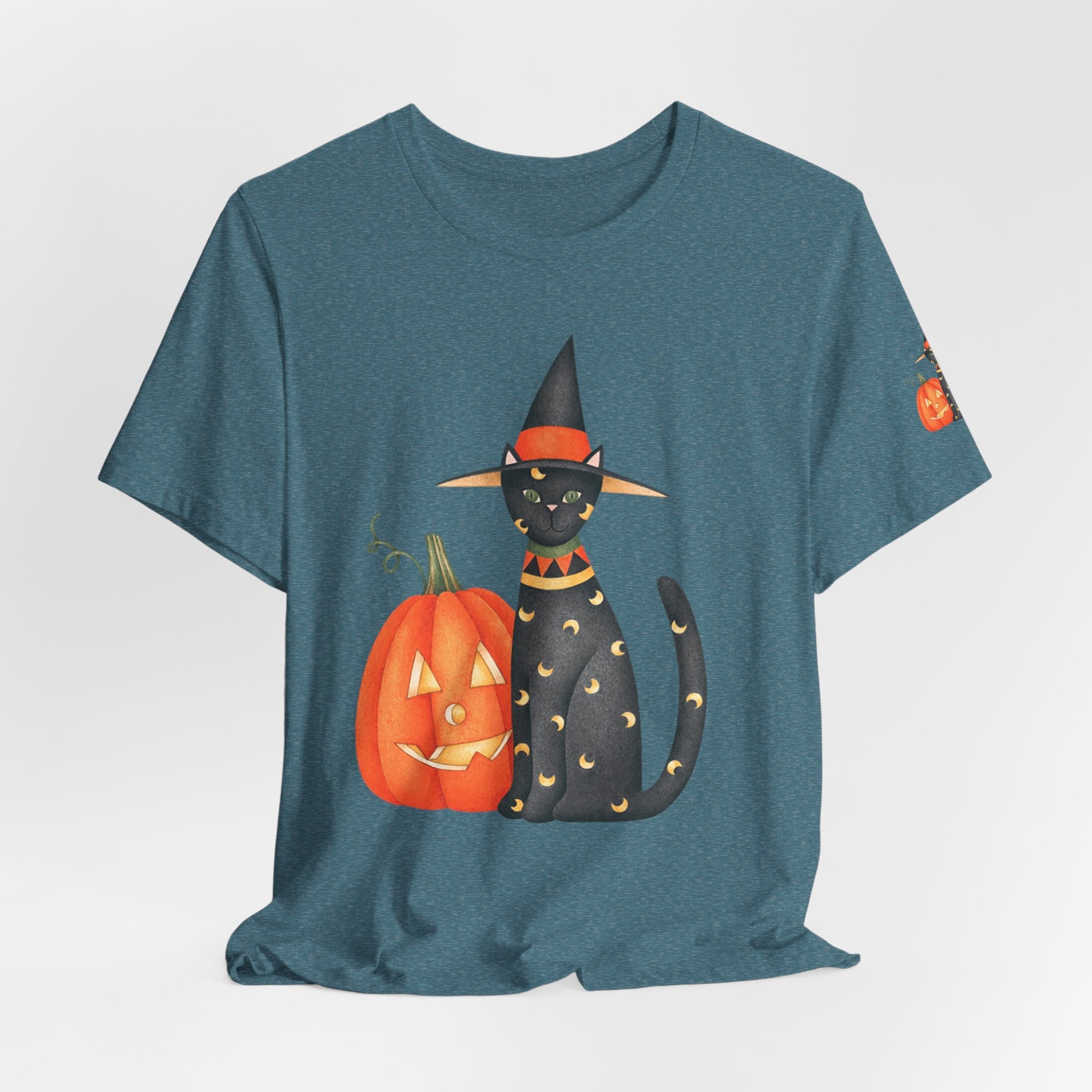 Halloween Cat Tee, Spooky Cat Shirt, Unisex Halloween T-Shirt, Pumpkin Cat Apparel, Halloween Costume Tee - Etna Gift