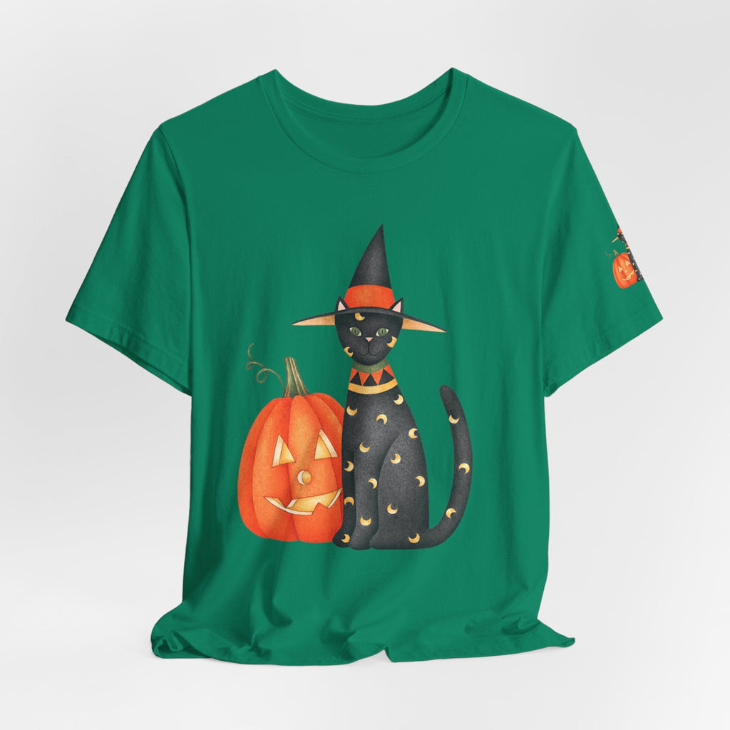 Halloween Cat Tee, Spooky Cat Shirt, Unisex Halloween T-Shirt, Pumpkin Cat Apparel, Halloween Costume Tee - Etna Gift