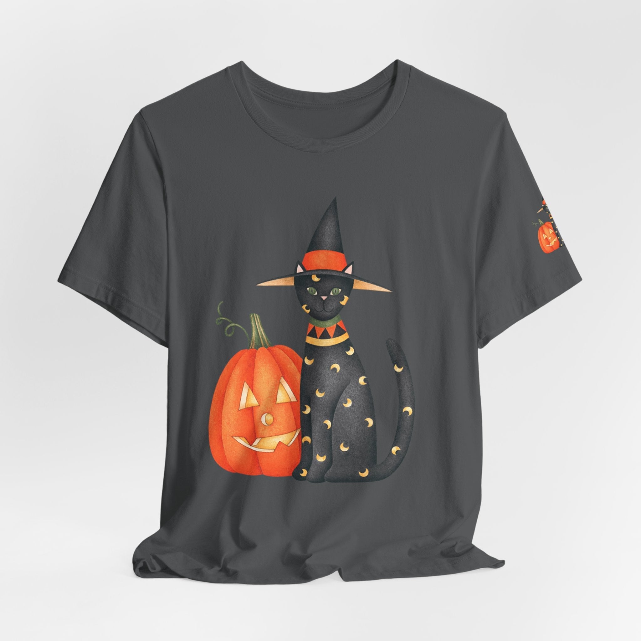 Halloween Cat Tee, Spooky Cat Shirt, Unisex Halloween T-Shirt, Pumpkin Cat Apparel, Halloween Costume Tee - Etna Gift