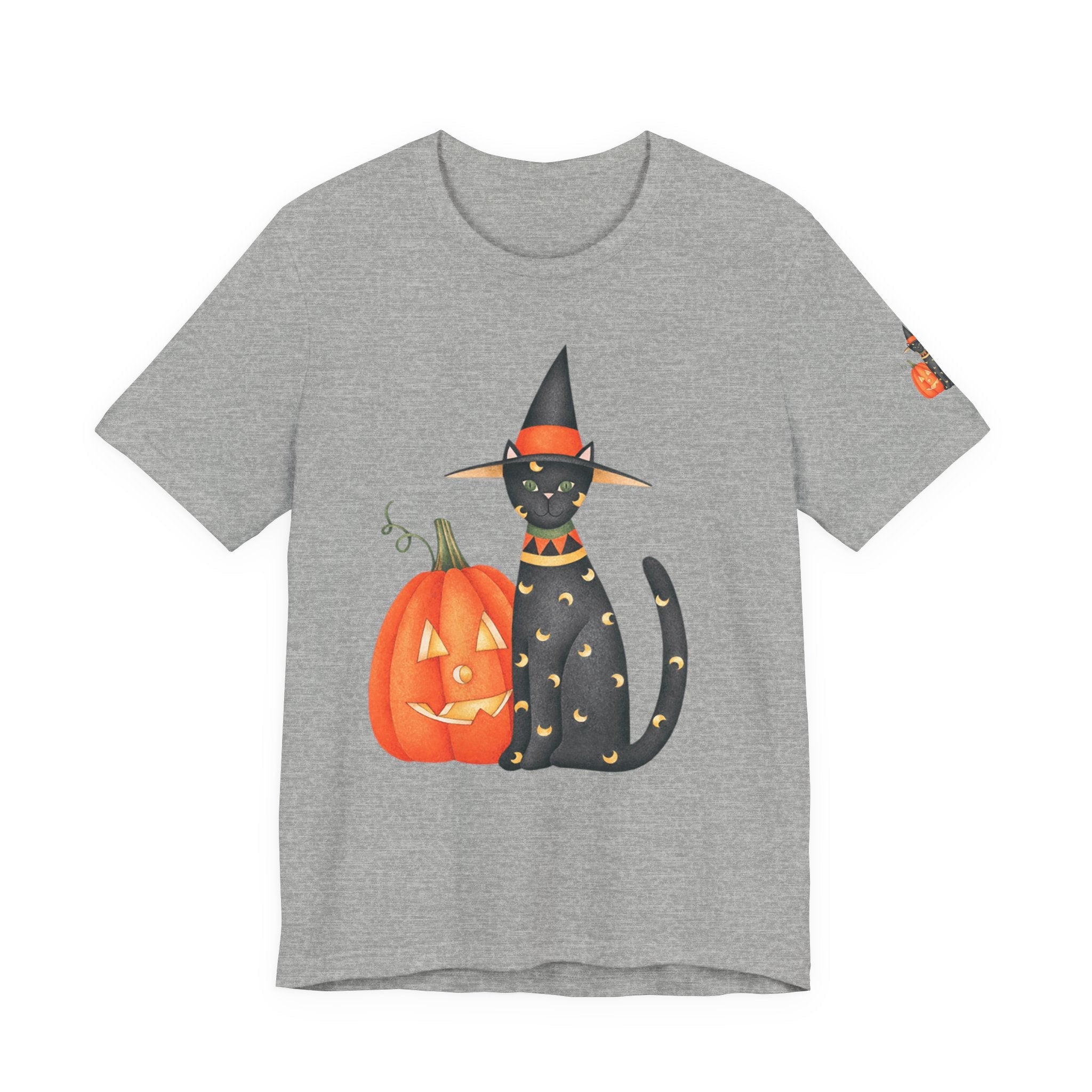Halloween Cat Tee, Spooky Cat Shirt, Unisex Halloween T-Shirt, Pumpkin Cat Apparel, Halloween Costume Tee - Etna Gift