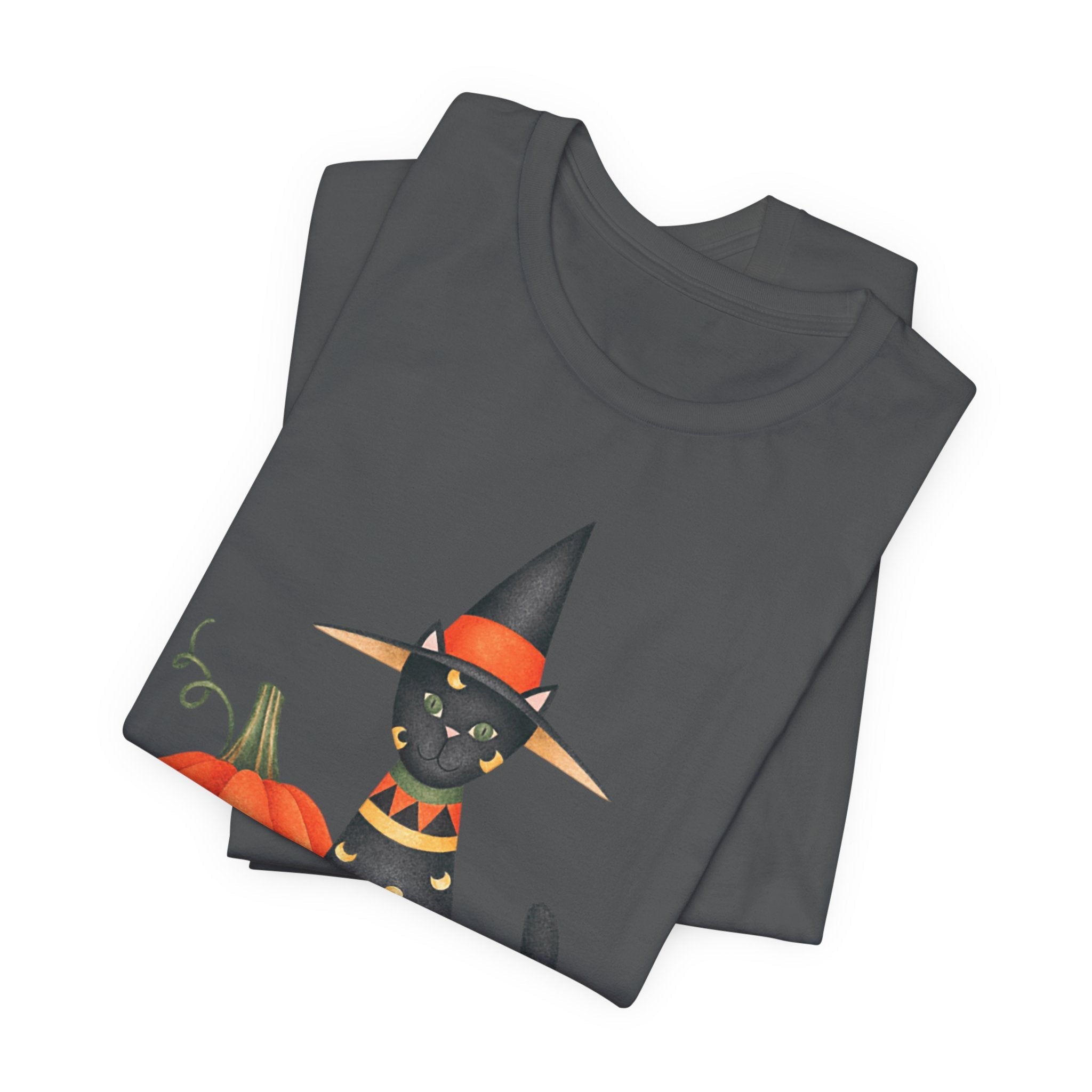 Halloween Cat Tee, Spooky Cat Shirt, Unisex Halloween T-Shirt, Pumpkin Cat Apparel, Halloween Costume Tee - Etna Gift