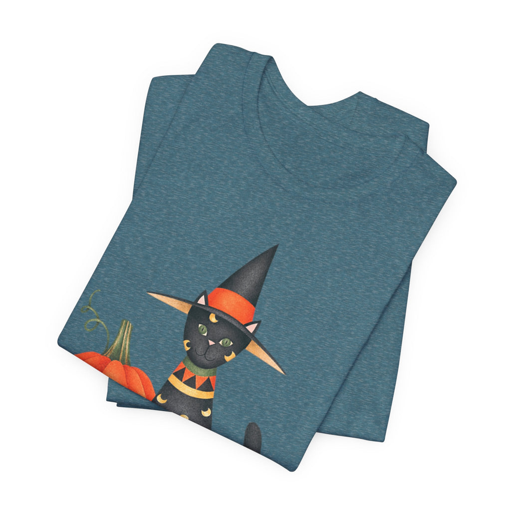 Halloween Cat Tee, Spooky Cat Shirt, Unisex Halloween T-Shirt, Pumpkin Cat Apparel, Halloween Costume Tee - Etna Gift