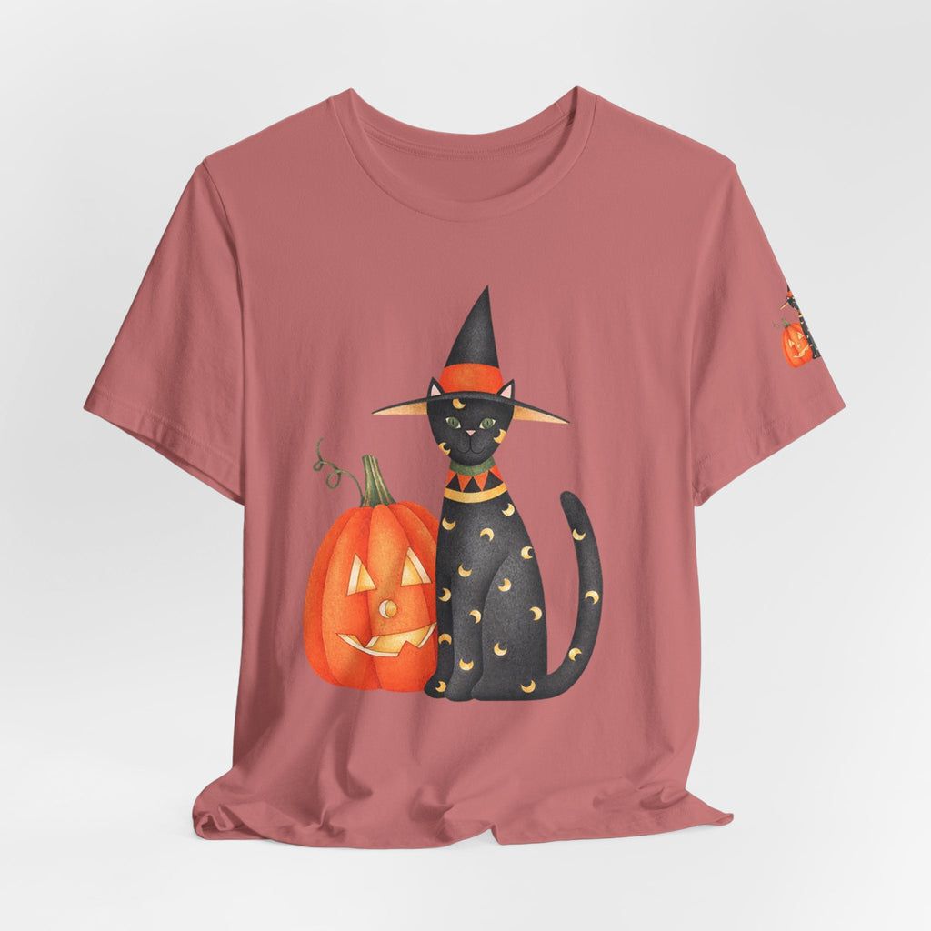 Halloween Cat Tee, Spooky Cat Shirt, Unisex Halloween T-Shirt, Pumpkin Cat Apparel, Halloween Costume Tee - Etna Gift