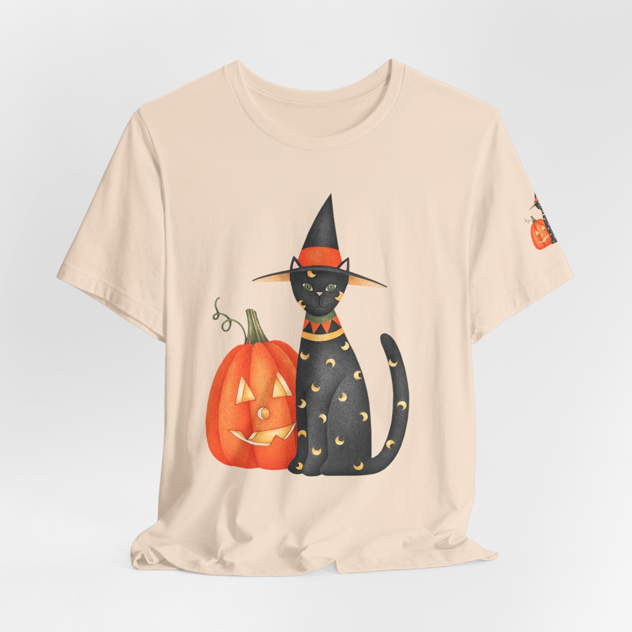 Halloween Cat Tee, Spooky Cat Shirt, Unisex Halloween T-Shirt, Pumpkin Cat Apparel, Halloween Costume Tee - Etna Gift