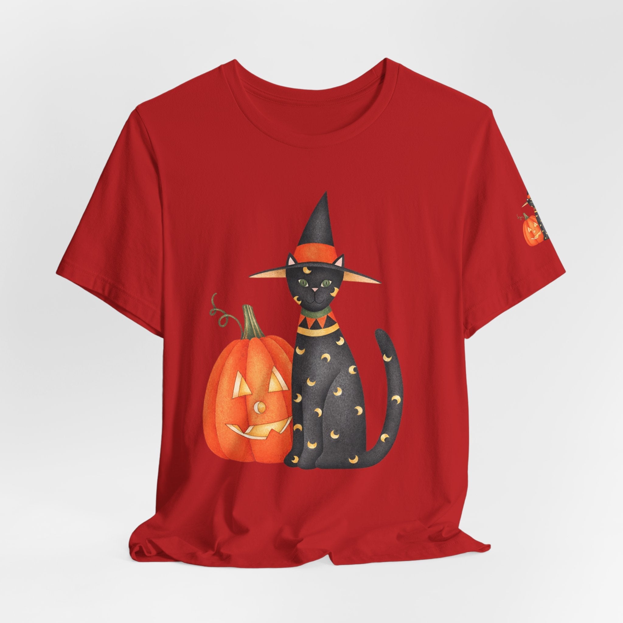 Halloween Cat Tee, Spooky Cat Shirt, Unisex Halloween T-Shirt, Pumpkin Cat Apparel, Halloween Costume Tee - Etna Gift