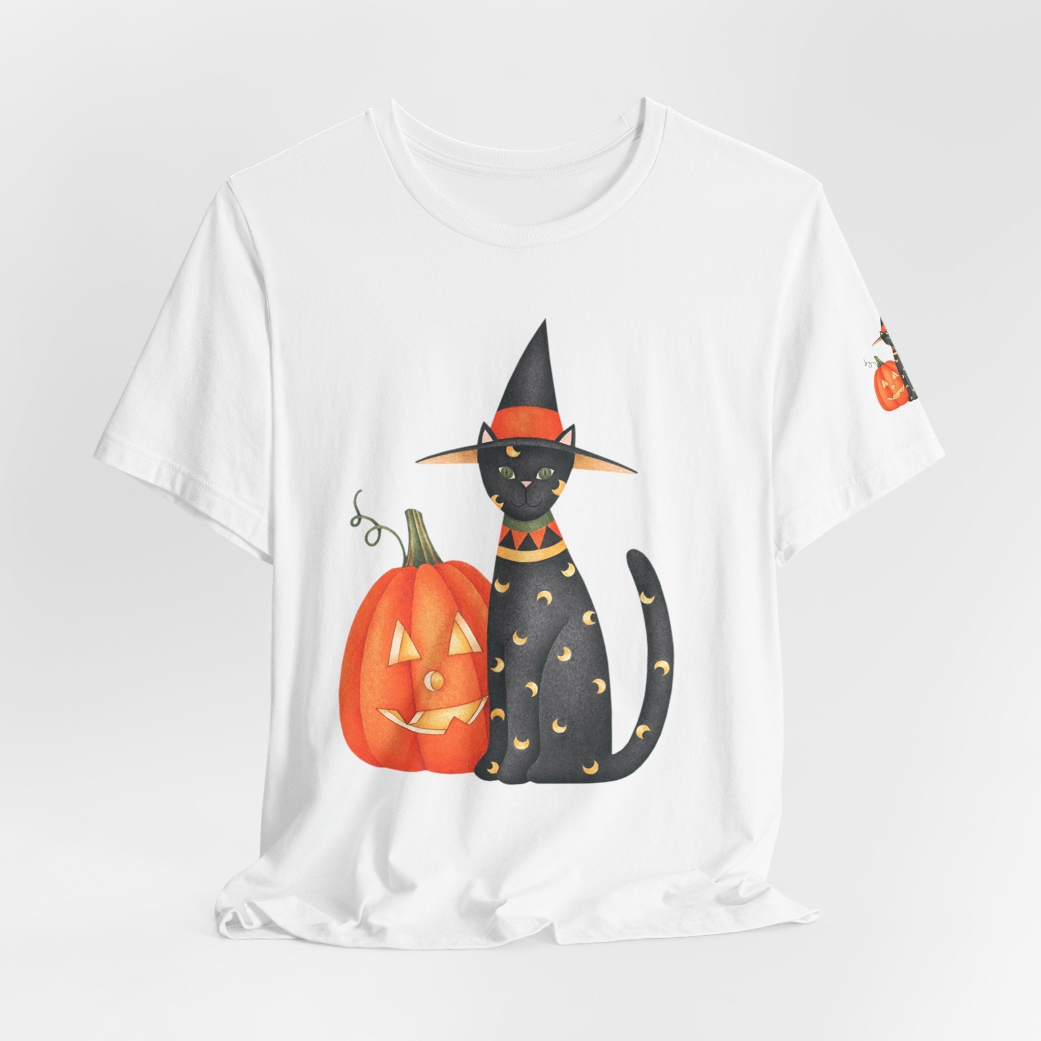 Halloween Cat Tee, Spooky Cat Shirt, Unisex Halloween T-Shirt, Pumpkin Cat Apparel, Halloween Costume Tee - Etna Gift