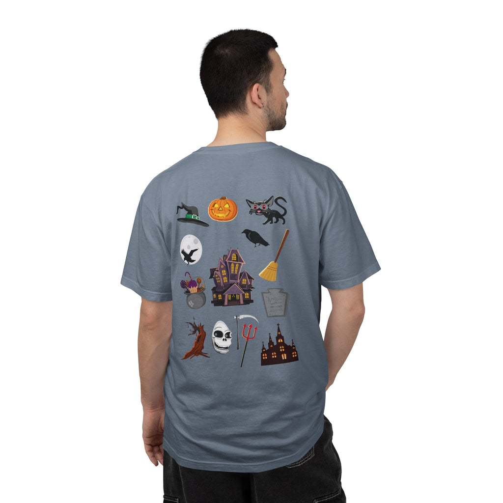 Halloween Icons T-Shirt — "Happy Halloween" Graphic Tee with Spooky Back Illustrations - Etna Gift