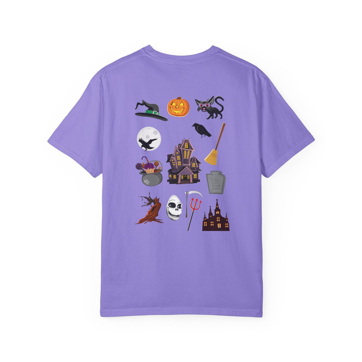 Halloween Icons T-Shirt — "Happy Halloween" Graphic Tee with Spooky Back Illustrations - Etna Gift