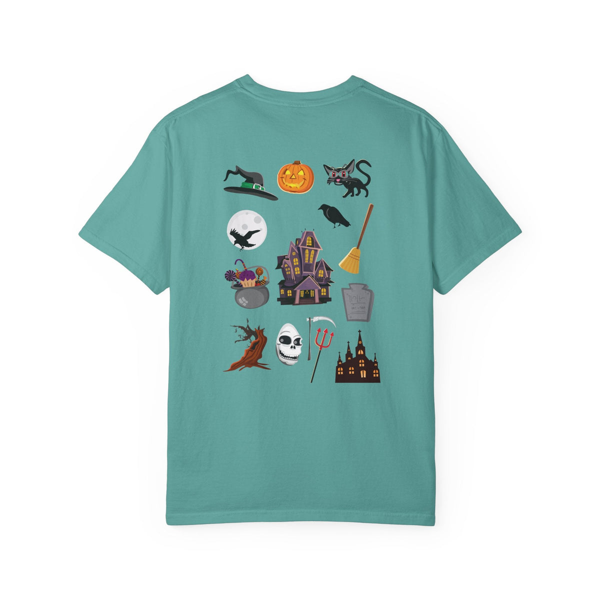 Halloween Icons T-Shirt — "Happy Halloween" Graphic Tee with Spooky Back Illustrations - Etna Gift