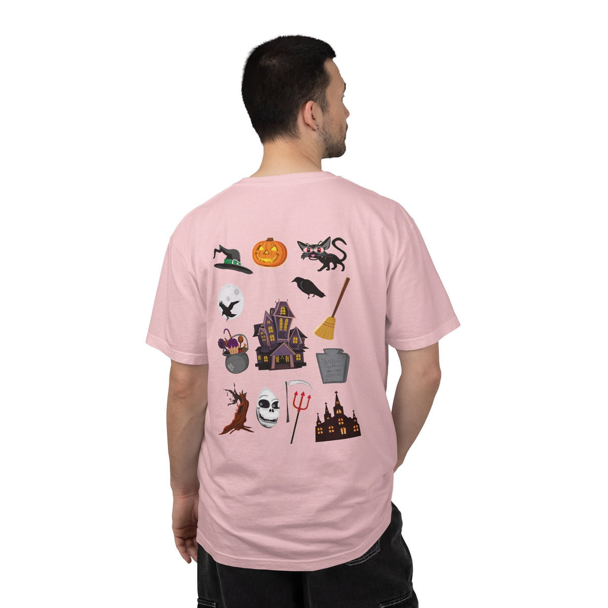 Halloween Icons T-Shirt — "Happy Halloween" Graphic Tee with Spooky Back Illustrations - Etna Gift
