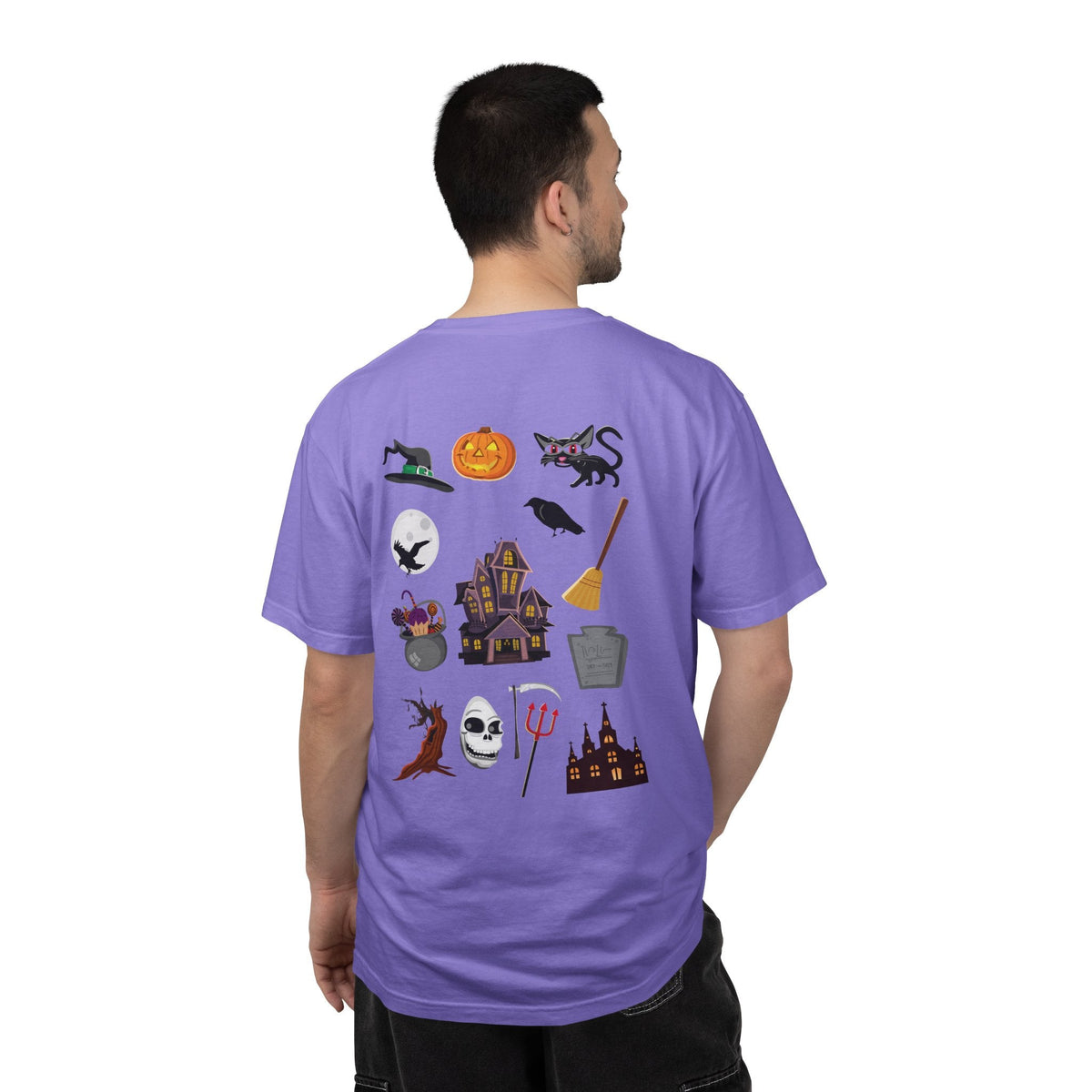 Halloween Icons T-Shirt — "Happy Halloween" Graphic Tee with Spooky Back Illustrations - Etna Gift