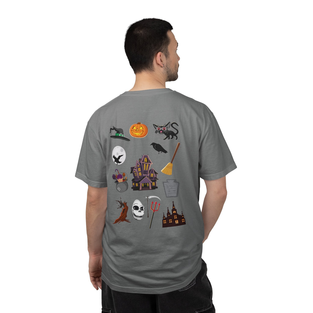 Halloween Icons T-Shirt — "Happy Halloween" Graphic Tee with Spooky Back Illustrations - Etna Gift
