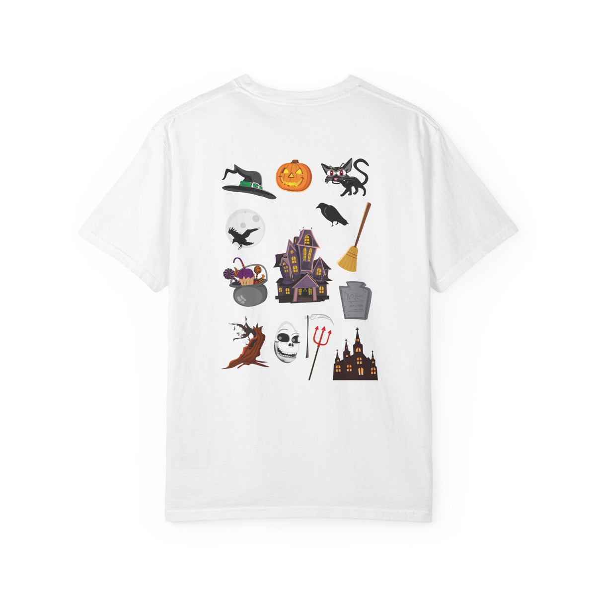 Halloween Icons T-Shirt — "Happy Halloween" Graphic Tee with Spooky Back Illustrations - Etna Gift