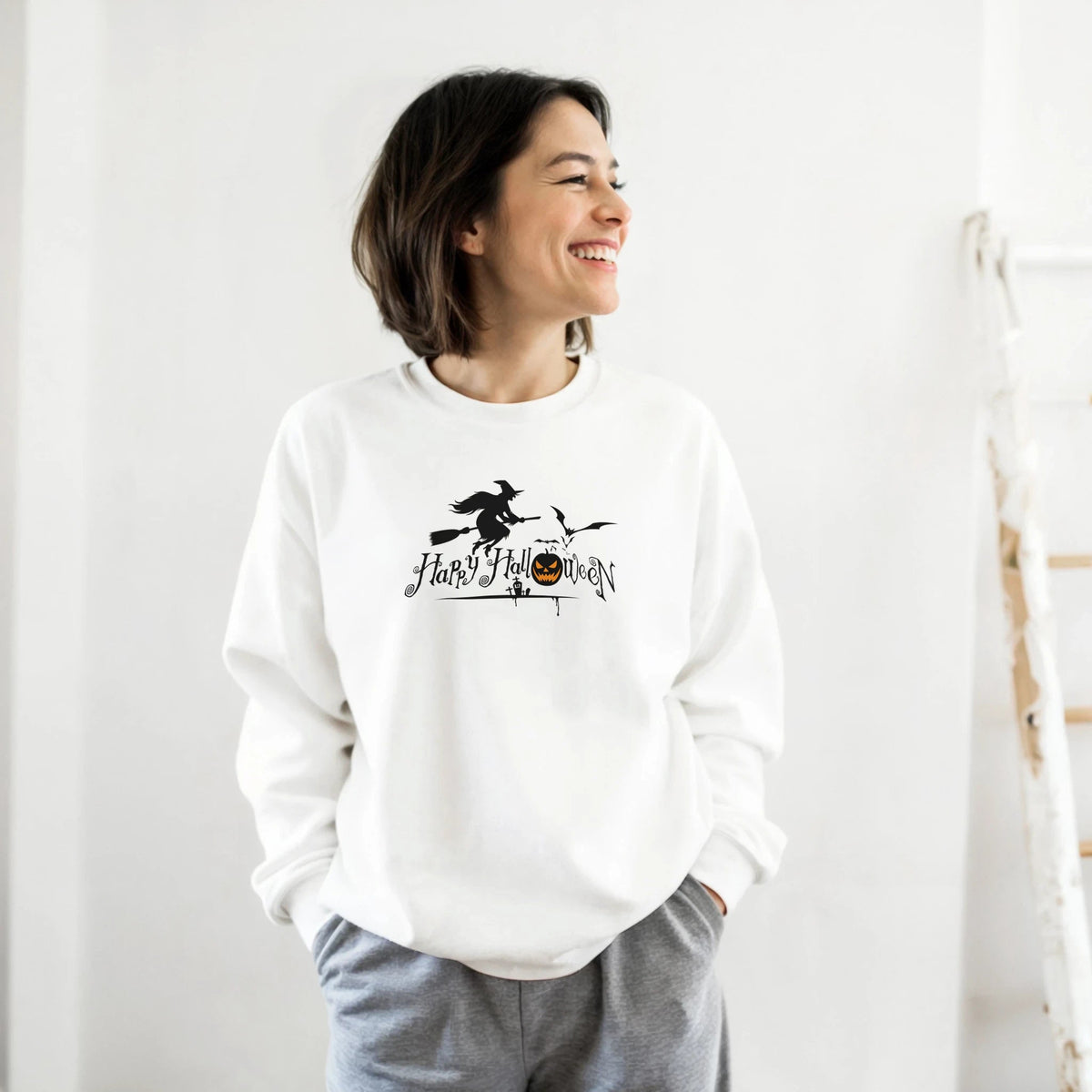 Halloween Pumpkin Crewneck Sweatshirt – Comfortable Unisex Holiday Graphic Pullover - Etna Gift