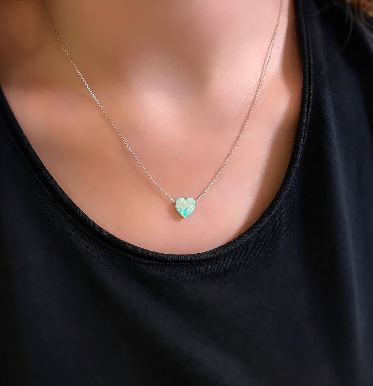 Heart necklace 925 sterling silver heart necklace green - Etna Gift
