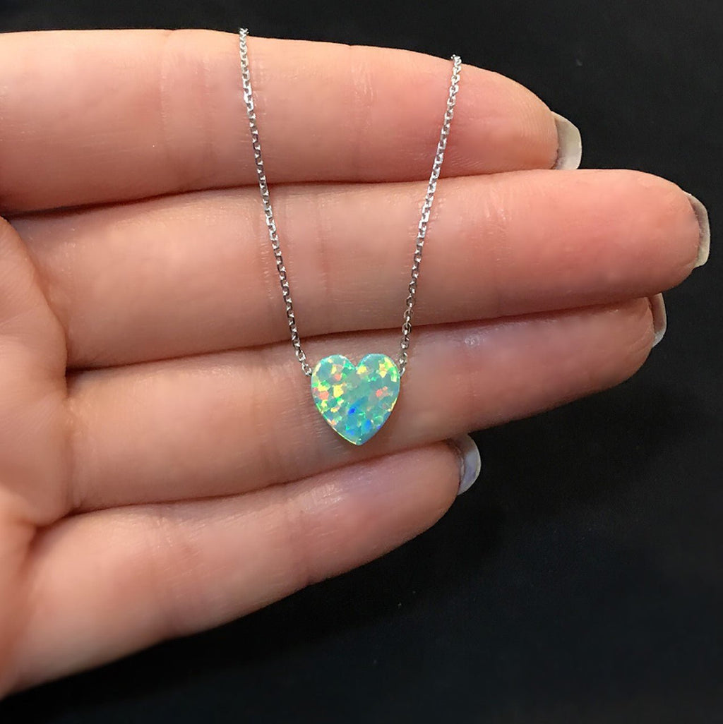 Heart necklace 925 sterling silver heart necklace green - Etna Gift