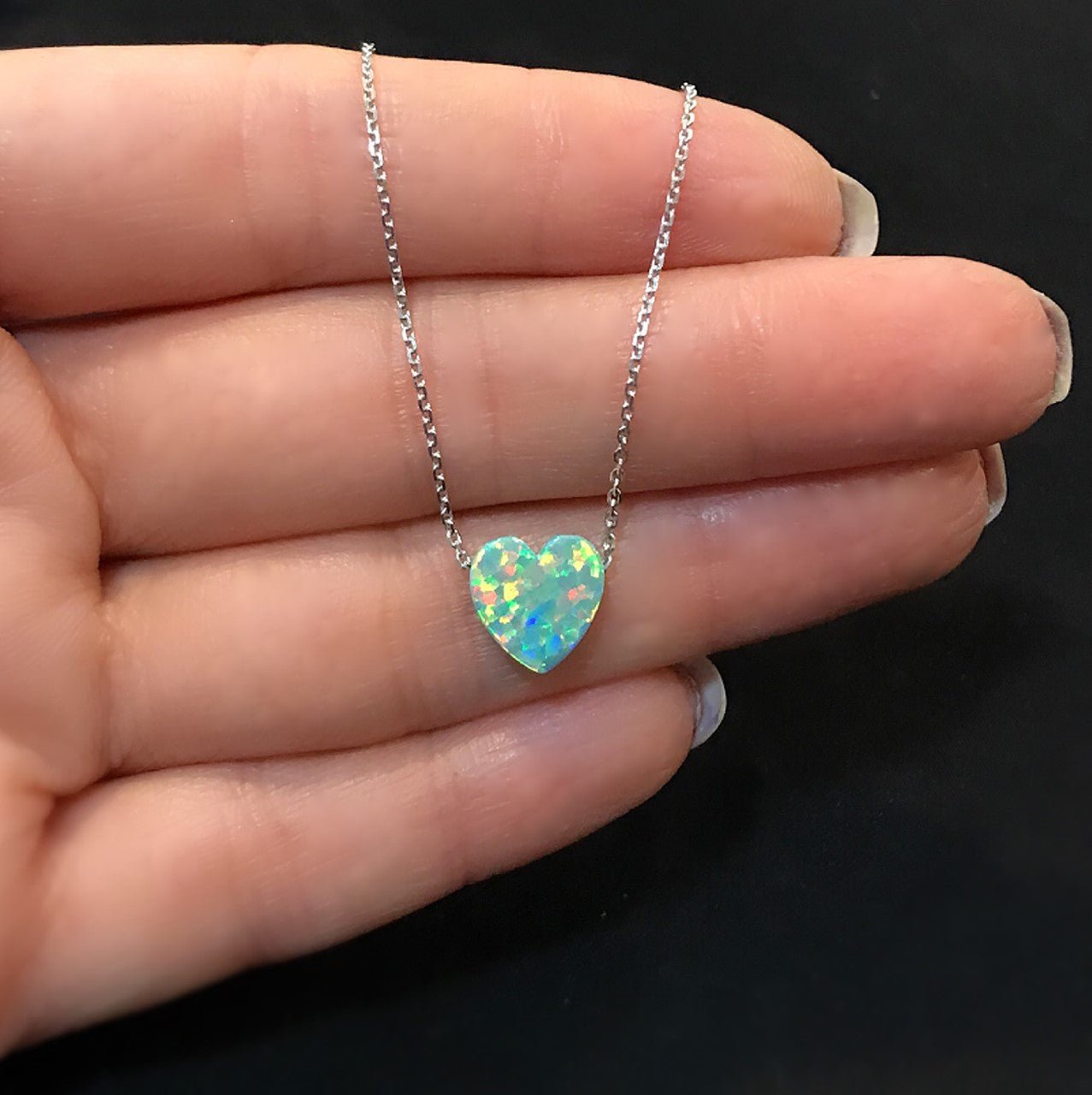 Heart necklace 925 sterling silver heart necklace green - Etna Gift