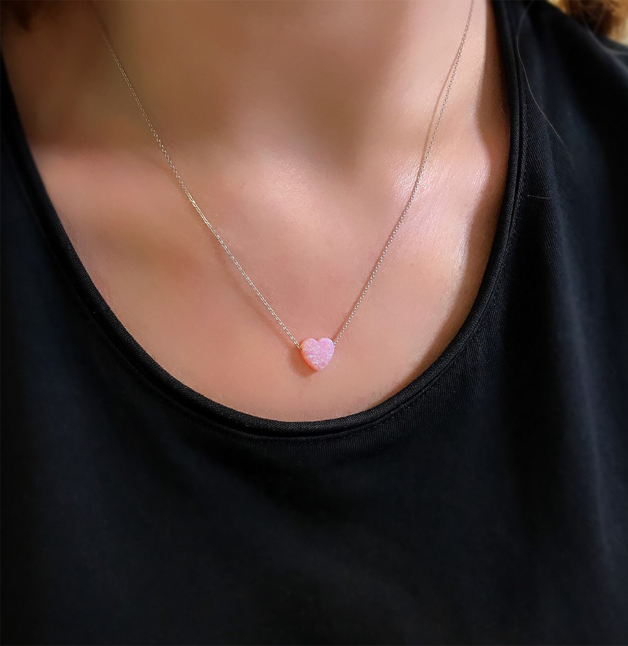 Heart necklace 925 sterling silver heart necklace pink - Etna Gift