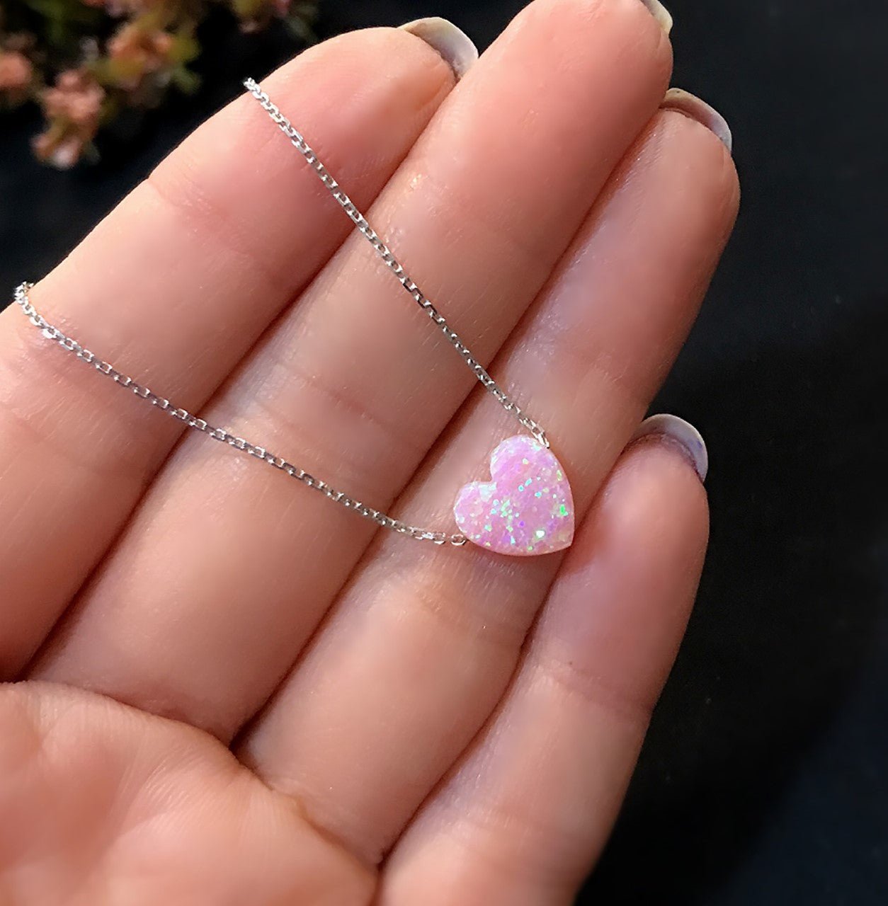 Heart necklace 925 sterling silver heart necklace pink - Etna Gift