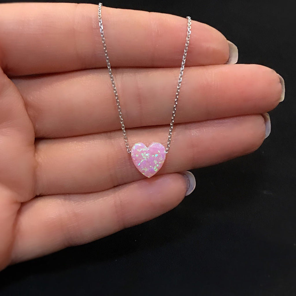 Heart necklace 925 sterling silver heart necklace pink - Etna Gift