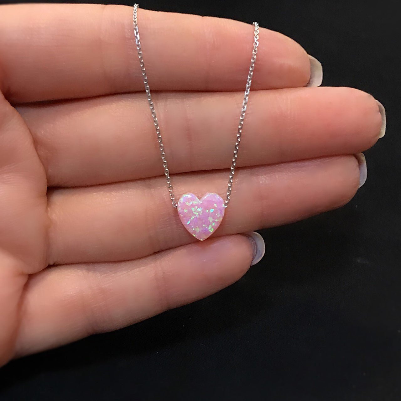 Heart necklace 925 sterling silver heart necklace pink - Etna Gift