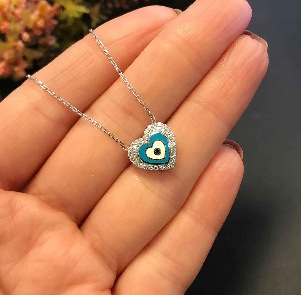 Heart necklace 925 sterling silver heart necklace white - Etna Gift
