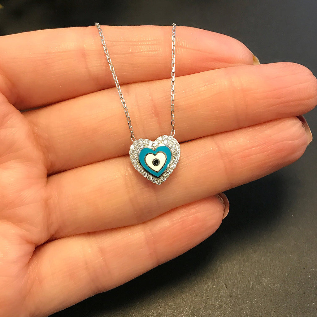 Heart necklace 925 sterling silver heart necklace white - Etna Gift